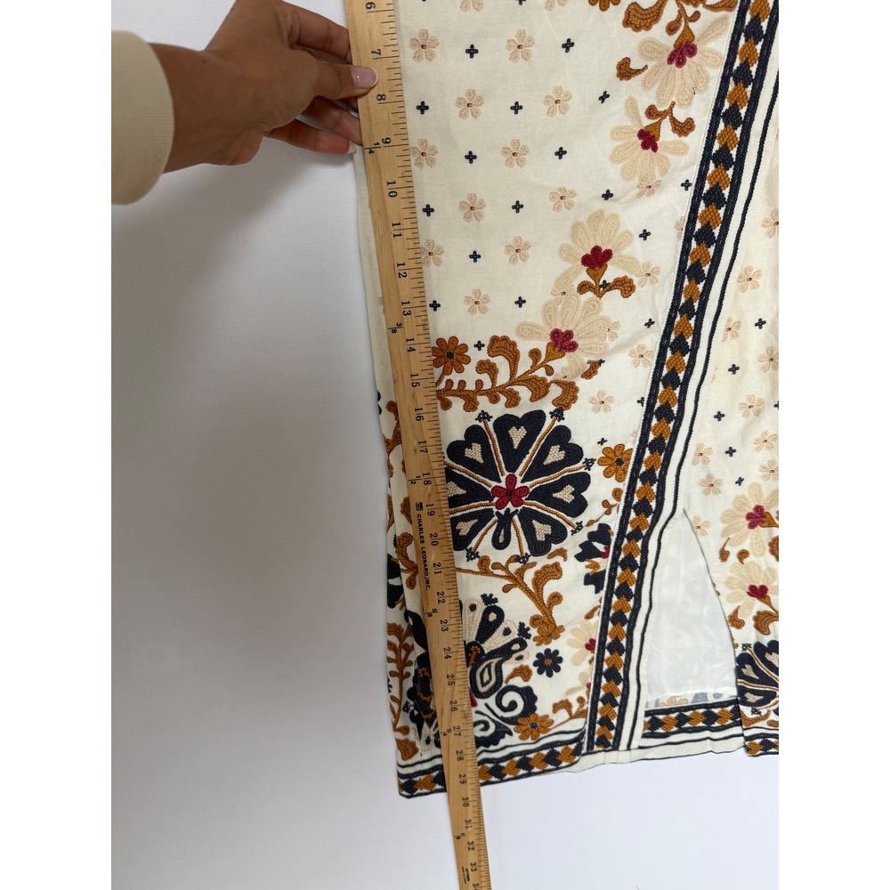 Farm Rio Cream Flower Fan Tapestry Printed Linen Wrap Midi Skirt Small Cream - Picture 6 of 7